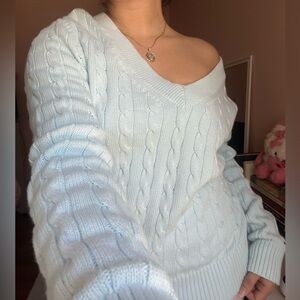 [SOLD] 90s Blue Cable Knit V-Neck Sweater || TOMMY HILFIGER